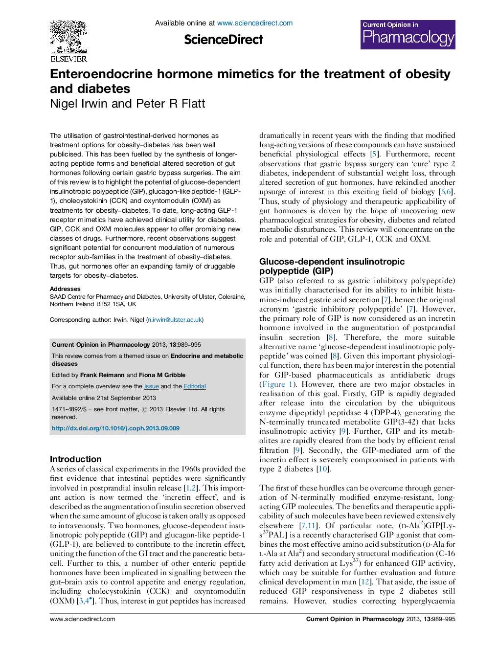 Enteroendocrine hormone mimetics for the treatment of obesity and diabetes