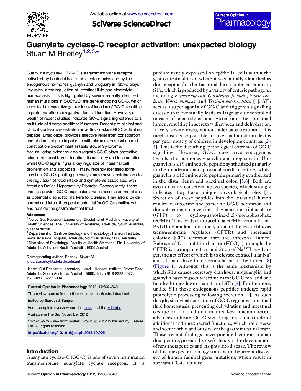 Guanylate cyclase-C receptor activation: unexpected biology