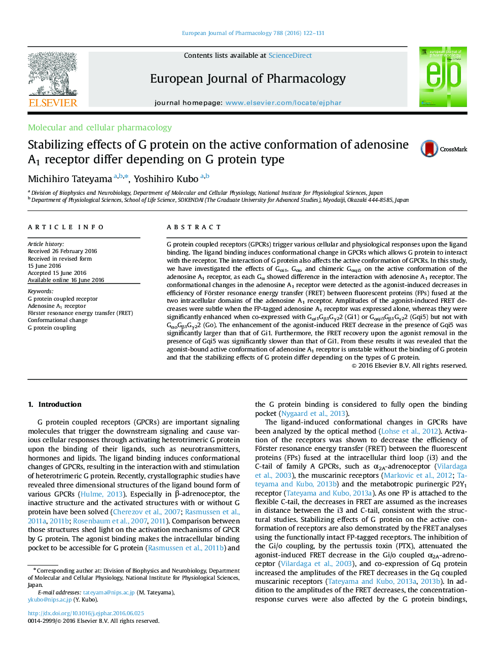 Stabilizing effects of G protein on the active conformation of adenosine A1 receptor differ depending on G protein type