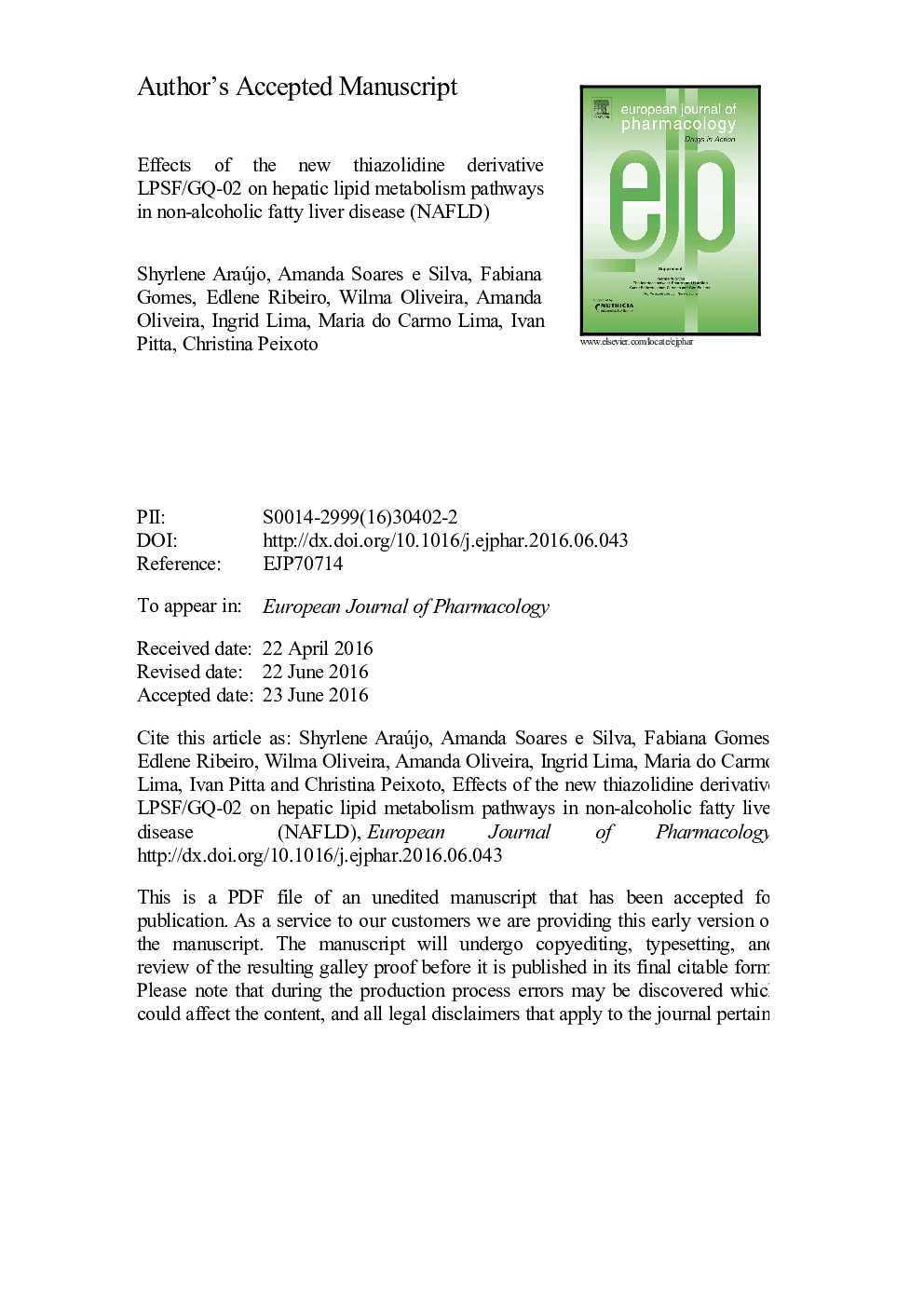 Effects of the new thiazolidine derivative LPSF/GQ-02 on hepatic lipid metabolism pathways in non-alcoholic fatty liver disease (NAFLD)
