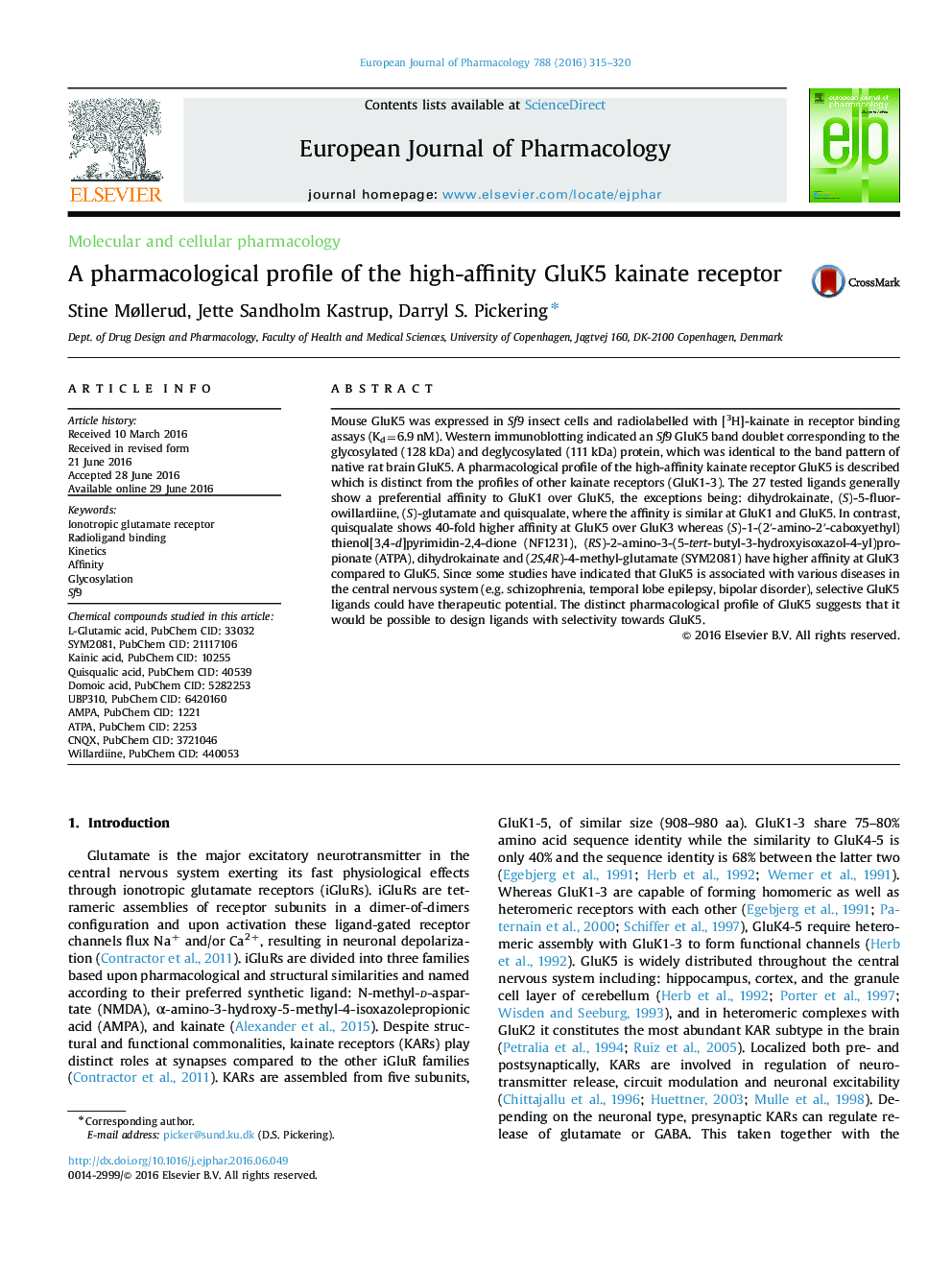 Molecular and cellular pharmacologyA pharmacological profile of the high-affinity GluK5 kainate receptor