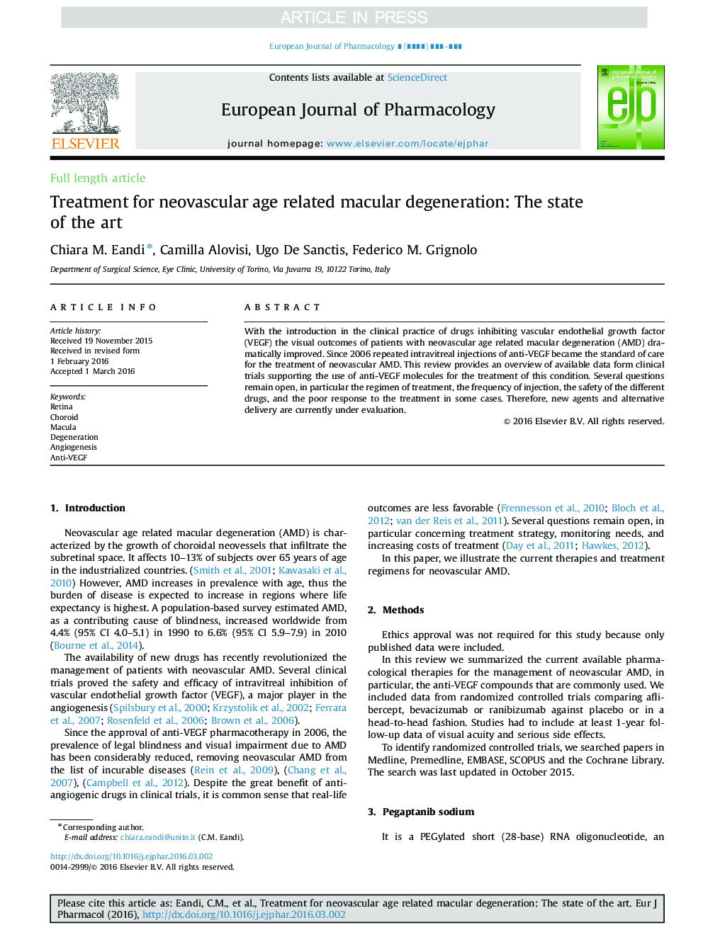 Treatment for neovascular age related macular degeneration: The state of the art