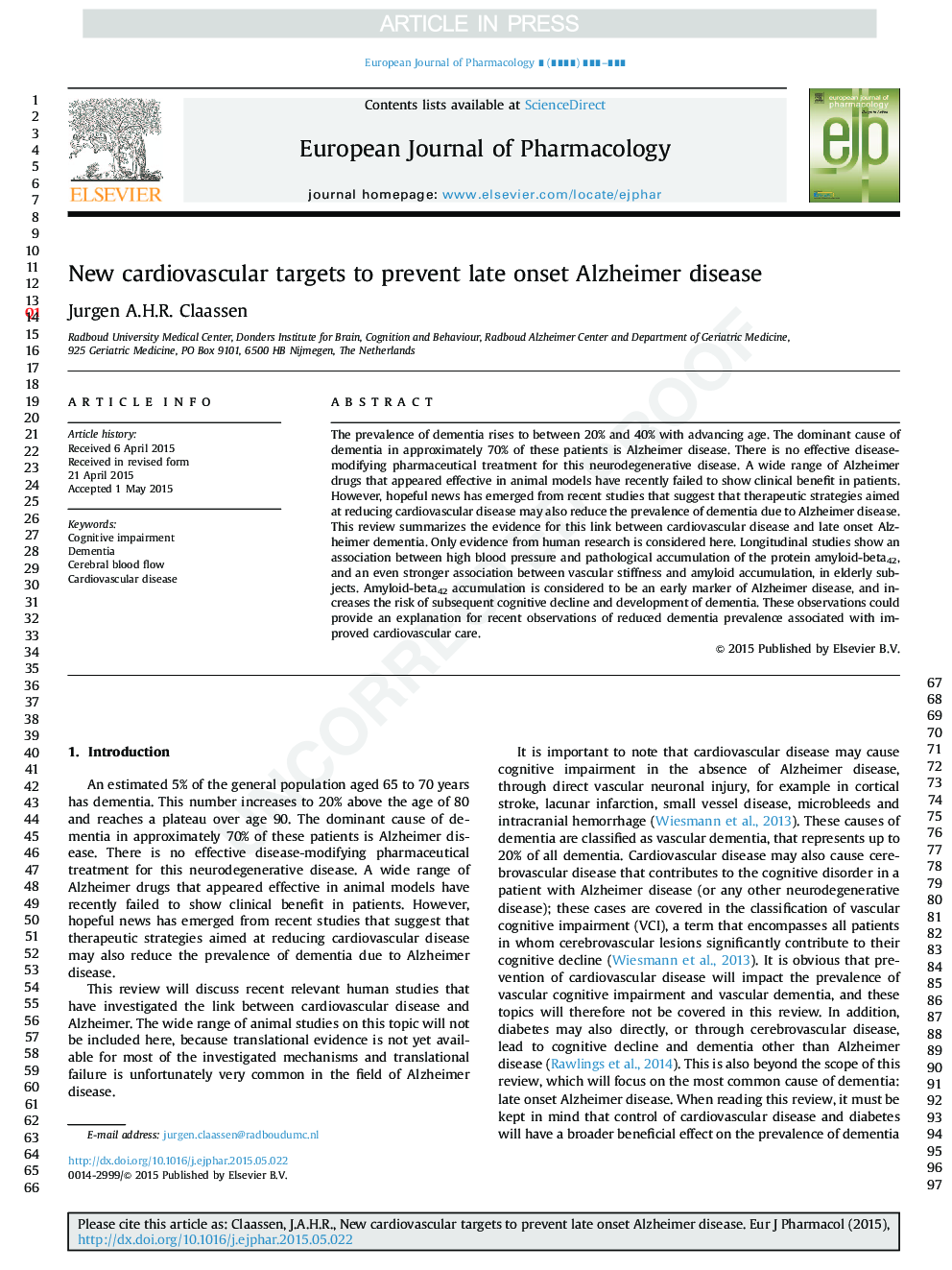 New cardiovascular targets to prevent late onset Alzheimer disease