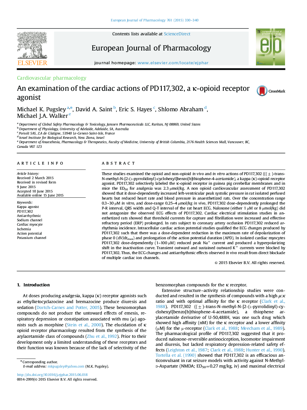 Cardiovascular pharmacologyAn examination of the cardiac actions of PD117,302, a Îº-opioid receptor agonist