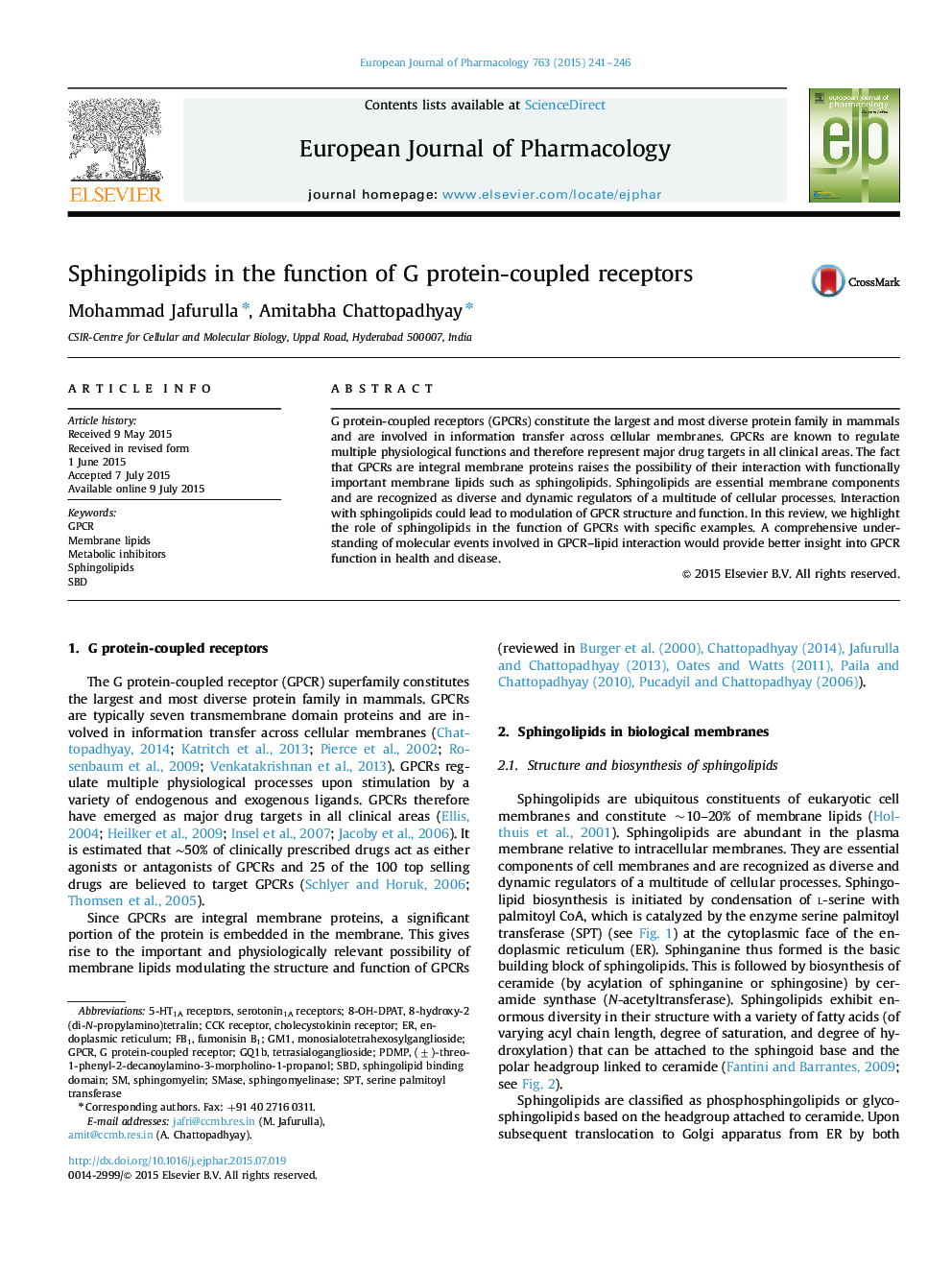 Sphingolipids in the function of G protein-coupled receptors