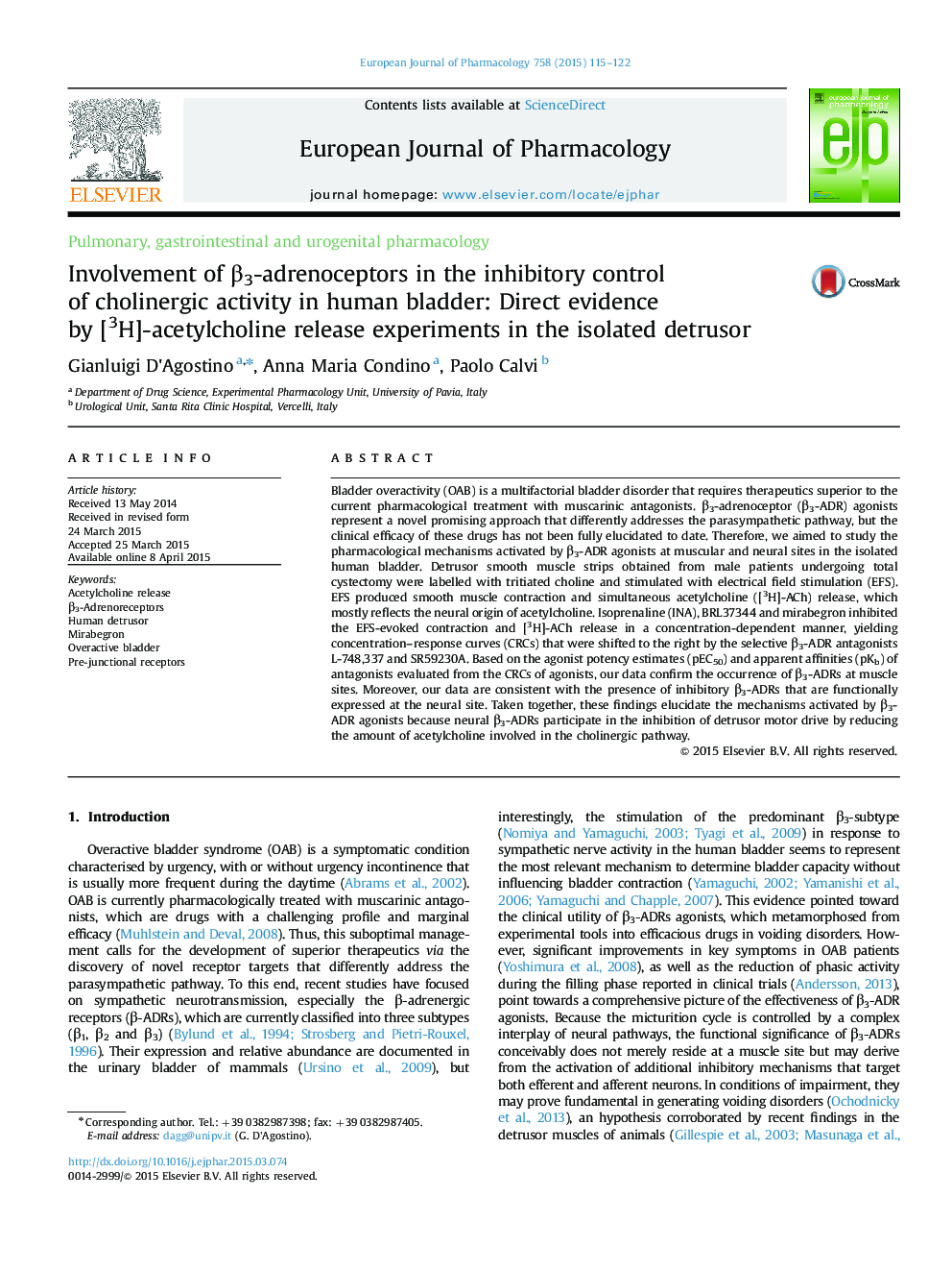 Involvement of Î²3-adrenoceptors in the inhibitory control of cholinergic activity in human bladder: Direct evidence by [3H]-acetylcholine release experiments in the isolated detrusor