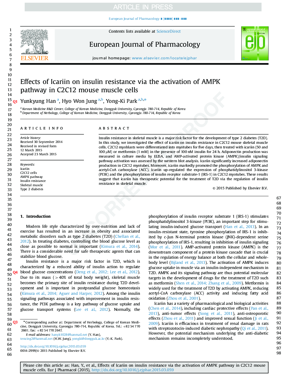 Effects of Icariin on insulin resistance via the activation of AMPK pathway in C2C12 mouse muscle cells