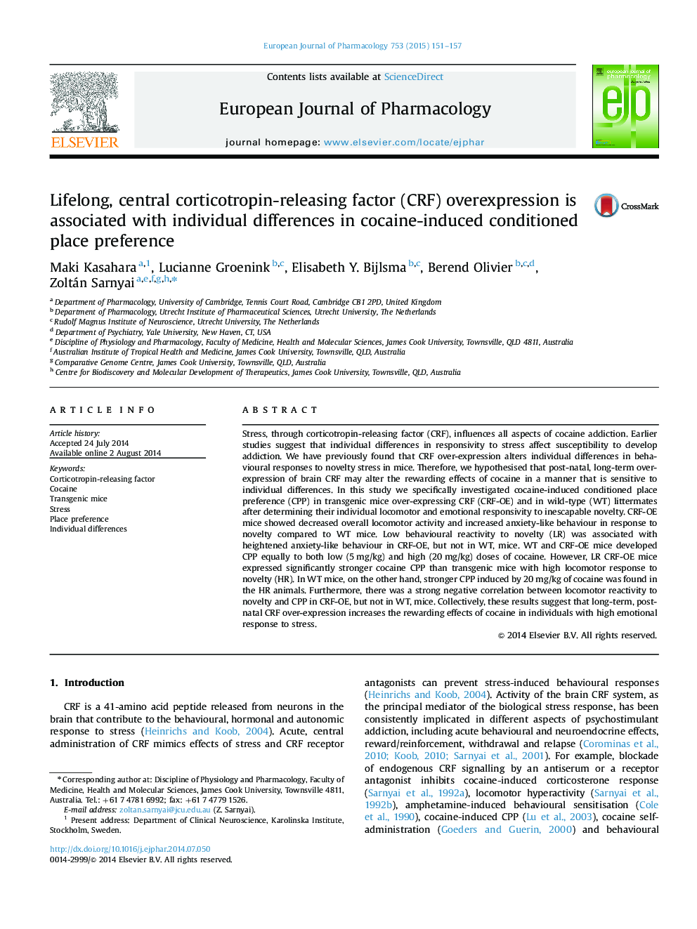 Lifelong, central corticotropin-releasing factor (CRF) overexpression is associated with individual differences in cocaine-induced conditioned place preference