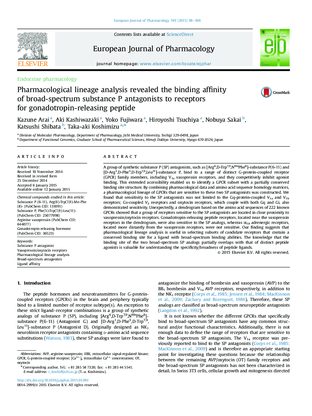 Pharmacological lineage analysis revealed the binding affinity of broad-spectrum substance P antagonists to receptors for gonadotropin-releasing peptide