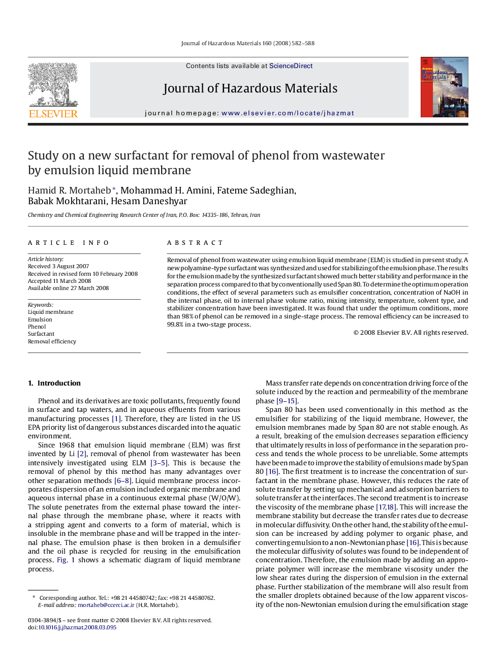 Study on a new surfactant for removal of phenol from wastewater by emulsion liquid membrane