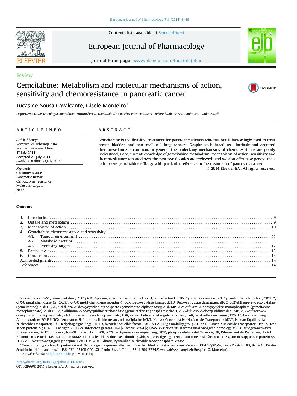 ReviewGemcitabine: Metabolism and molecular mechanisms of action, sensitivity and chemoresistance in pancreatic cancer
