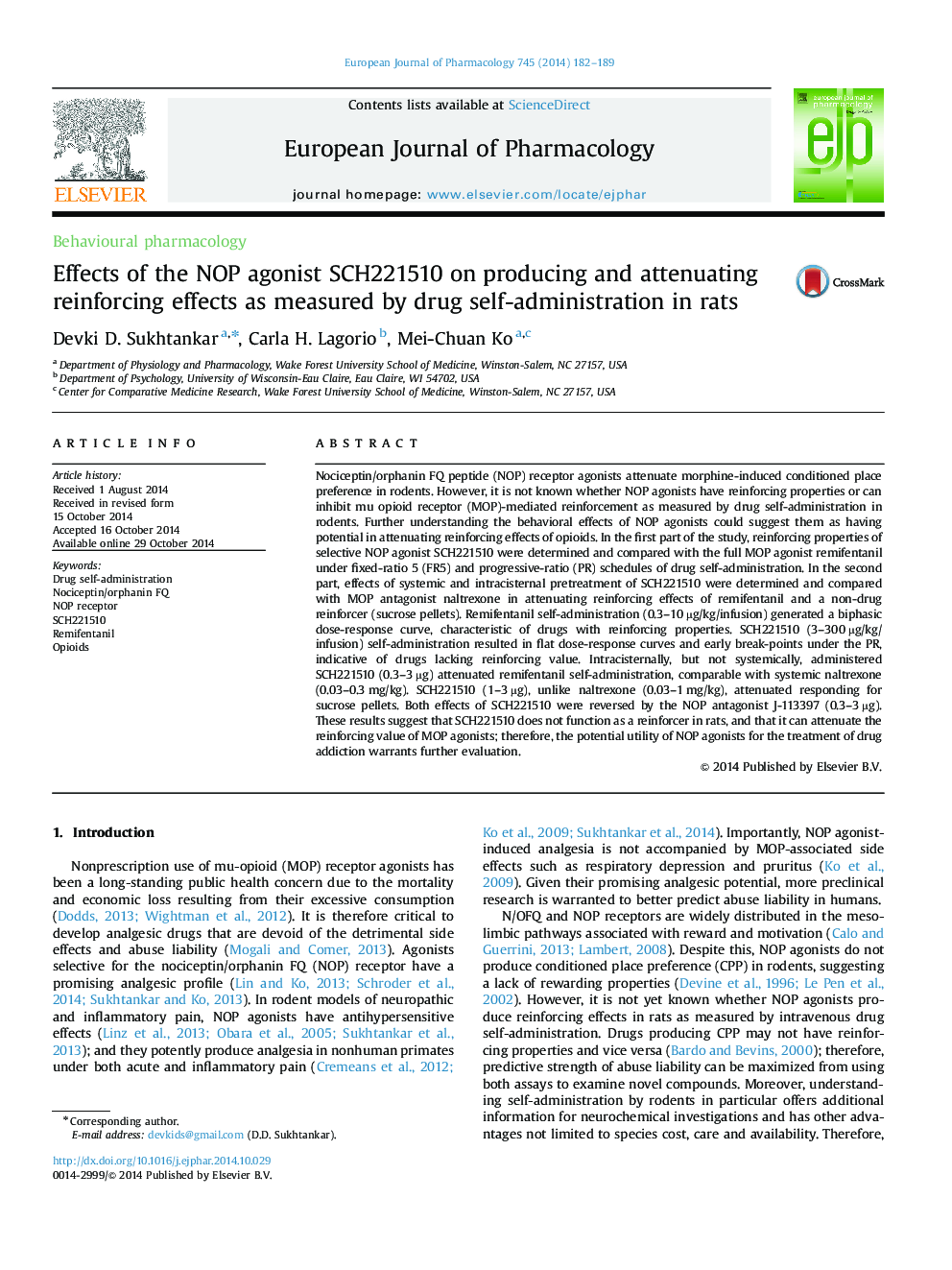 Effects of the NOP agonist SCH221510 on producing and attenuating reinforcing effects as measured by drug self-administration in rats