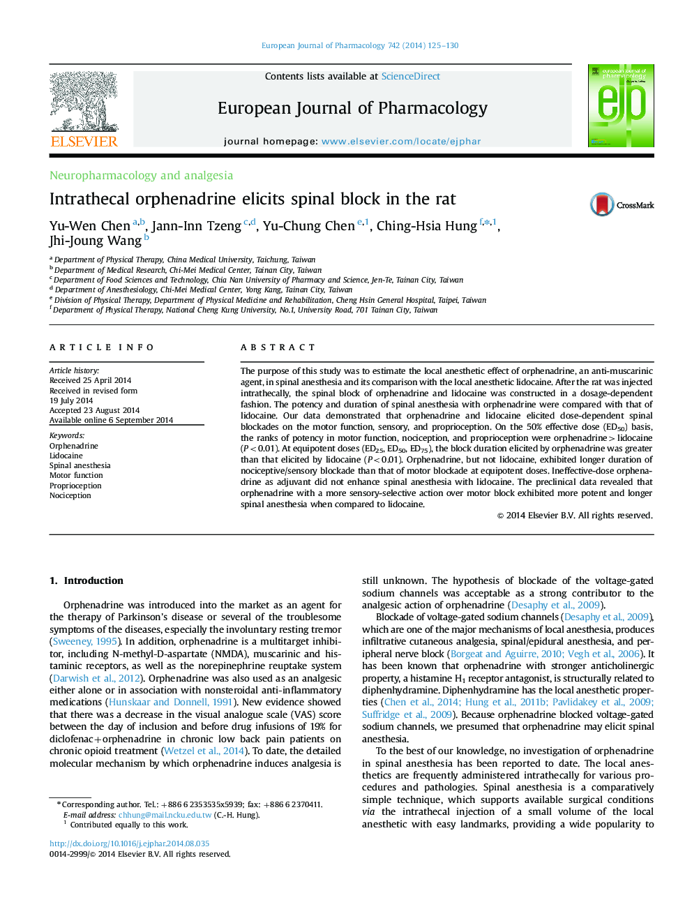 Intrathecal orphenadrine elicits spinal block in the rat