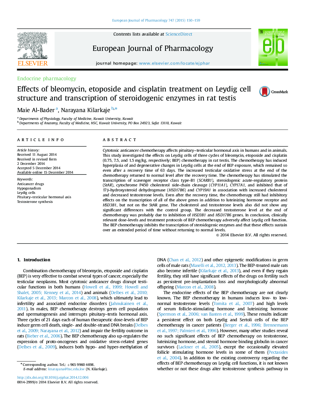 Effects of bleomycin, etoposide and cisplatin treatment on Leydig cell structure and transcription of steroidogenic enzymes in rat testis