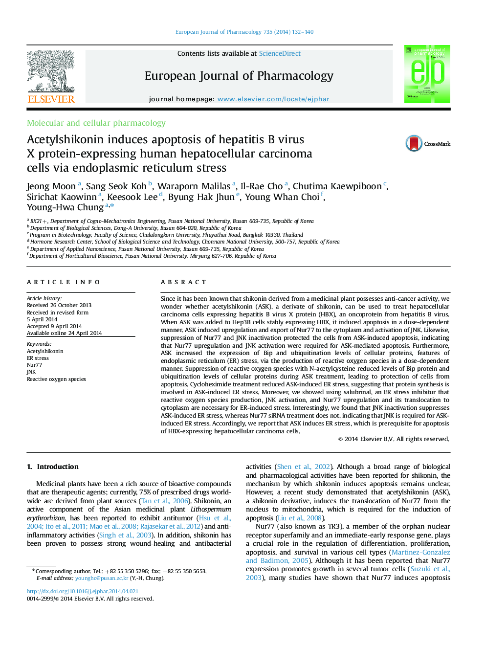 Molecular and cellular pharmacologyAcetylshikonin induces apoptosis of hepatitis B virus X protein-expressing human hepatocellular carcinoma cells via endoplasmic reticulum stress