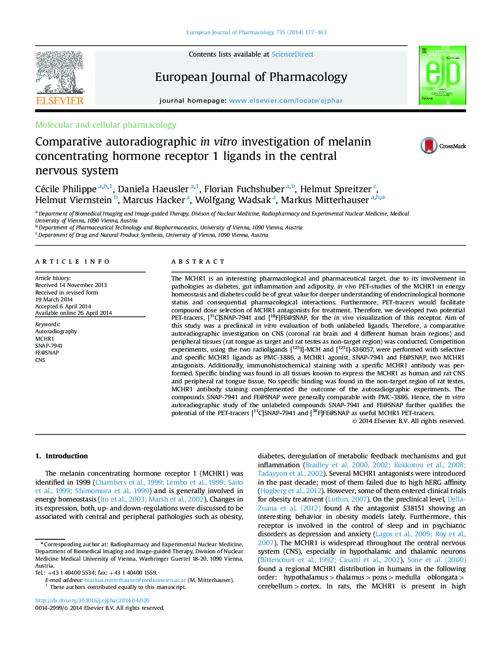 Comparative autoradiographic in vitro investigation of melanin concentrating hormone receptor 1 ligands in the central nervous system