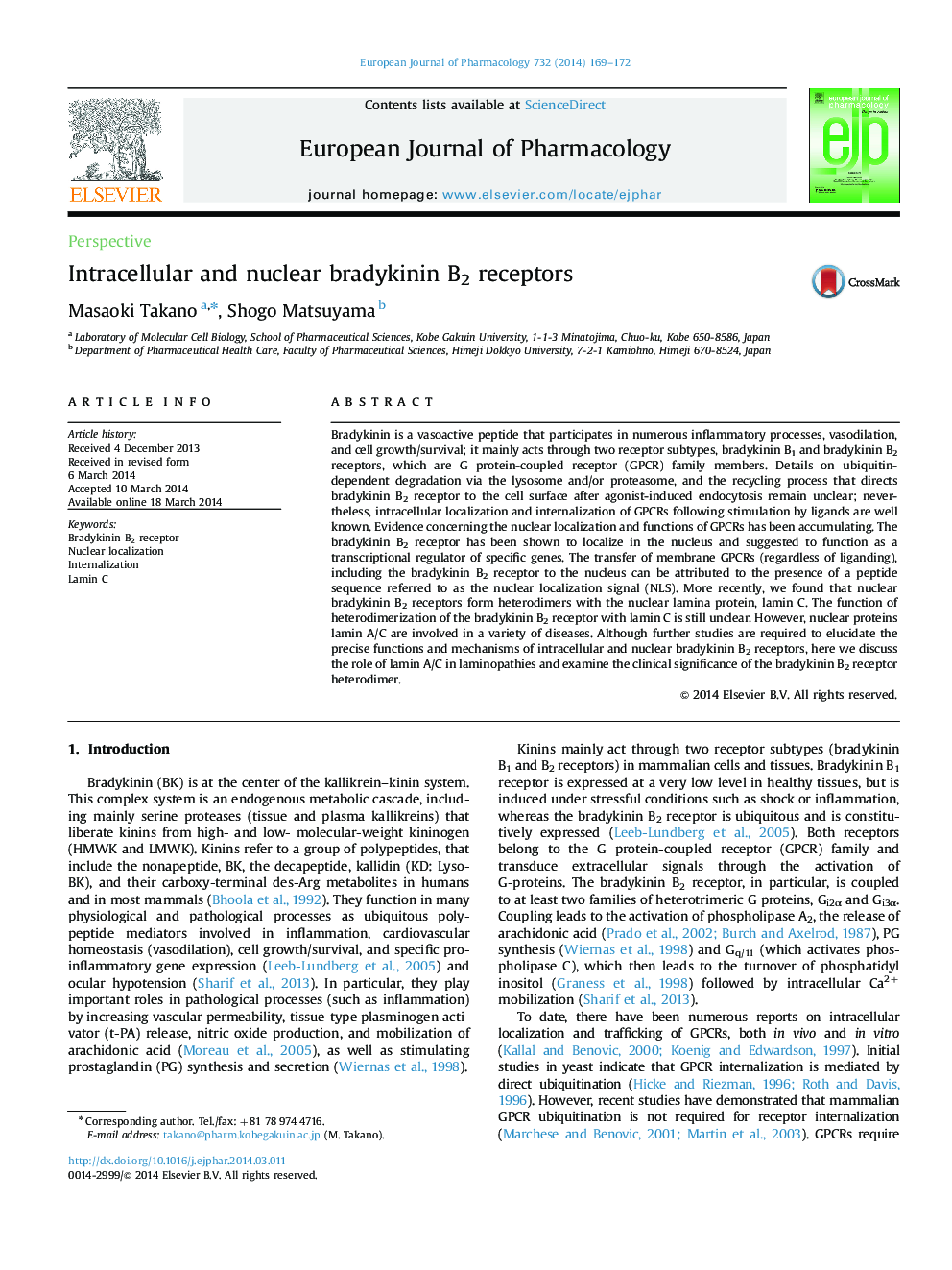 Intracellular and nuclear bradykinin B2 receptors