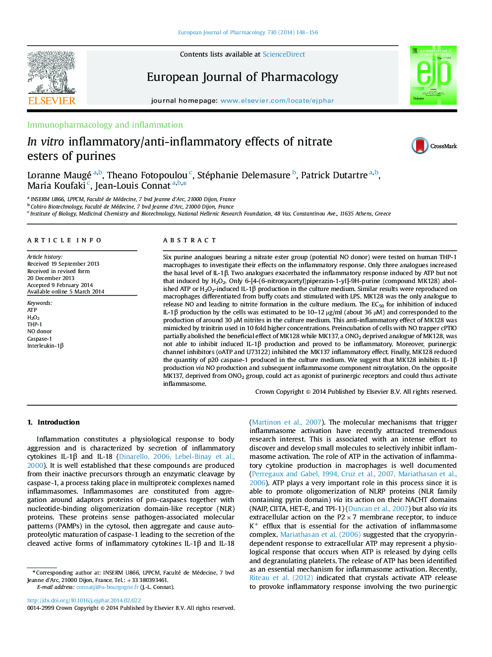 In vitro inflammatory/anti-inflammatory effects of nitrate esters of purines