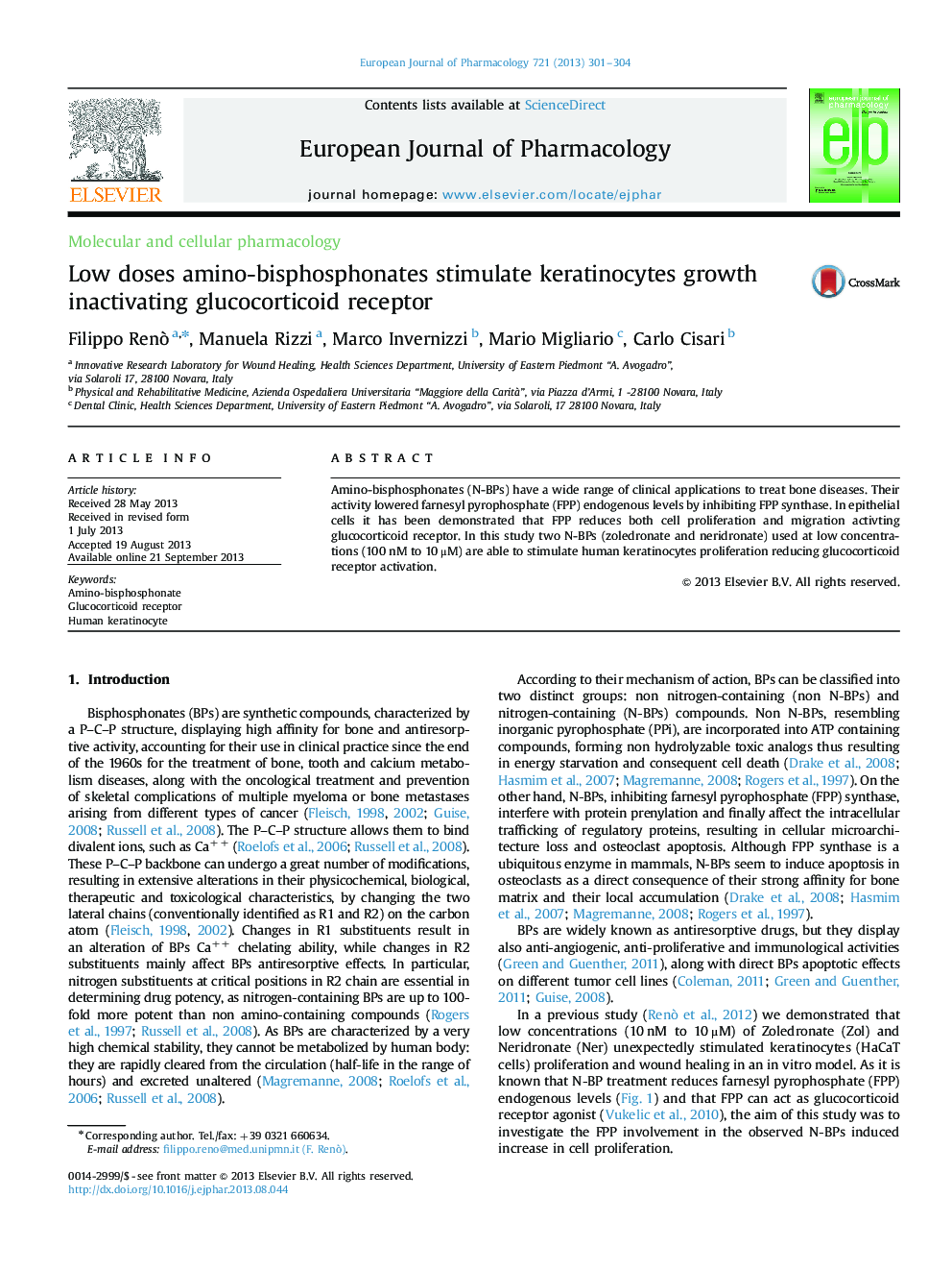 Low doses amino-bisphosphonates stimulate keratinocytes growth inactivating glucocorticoid receptor