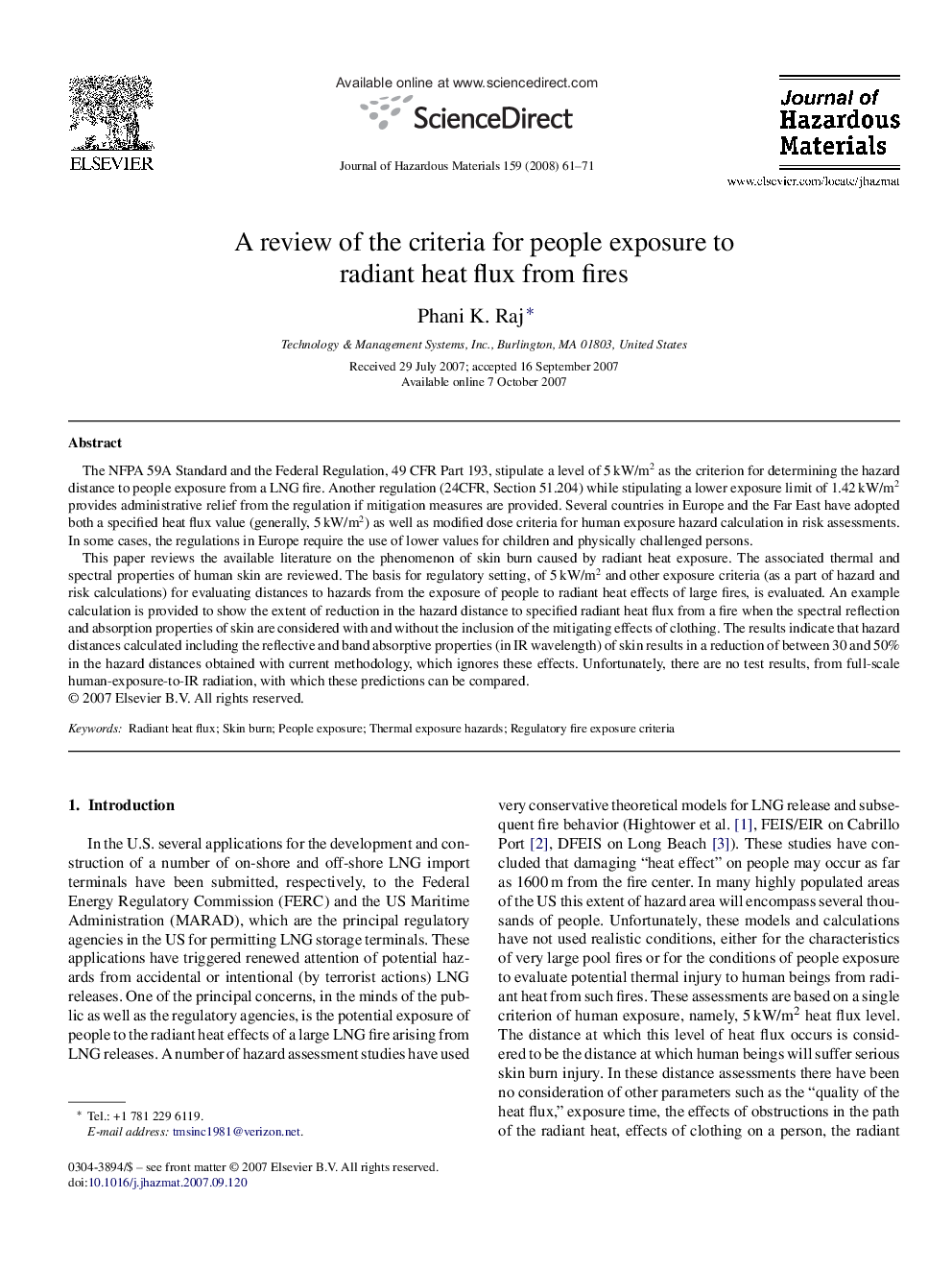 A review of the criteria for people exposure to radiant heat flux from fires