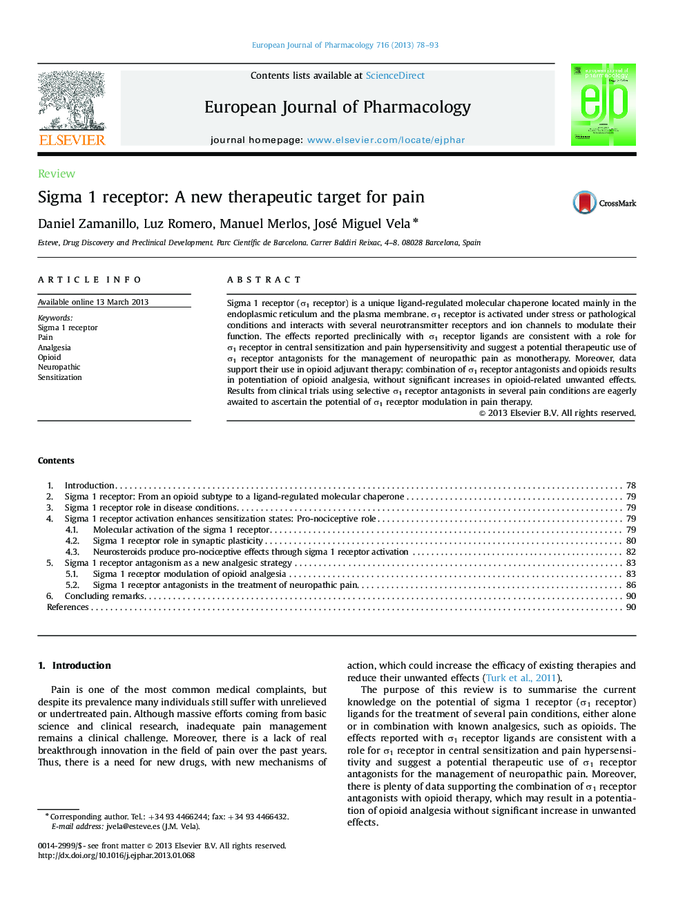 ReviewSigma 1 receptor: A new therapeutic target for pain