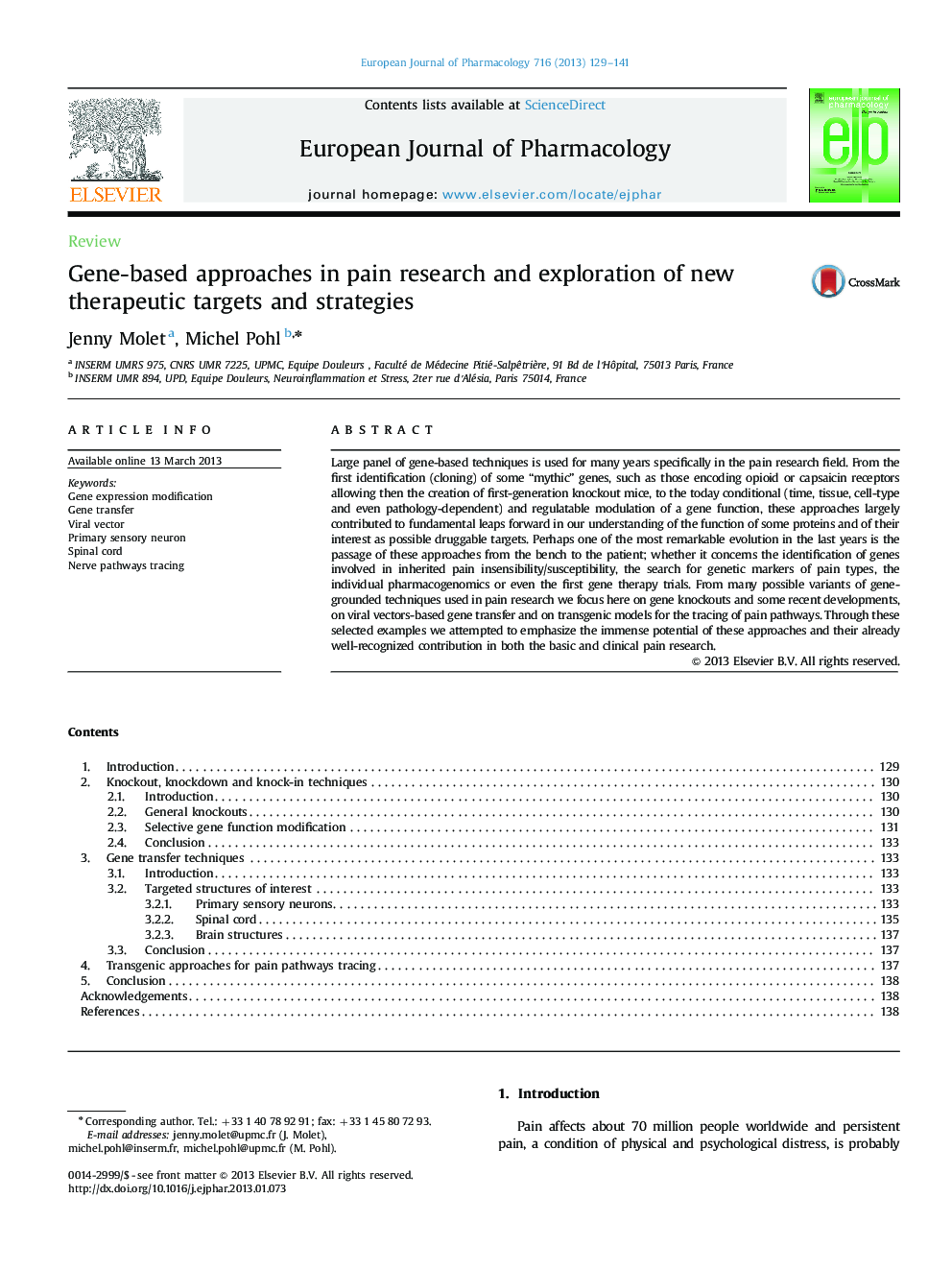 ReviewGene-based approaches in pain research and exploration of new therapeutic targets and strategies