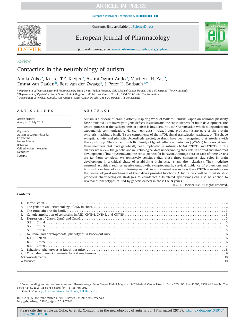 Contactins in the neurobiology of autism