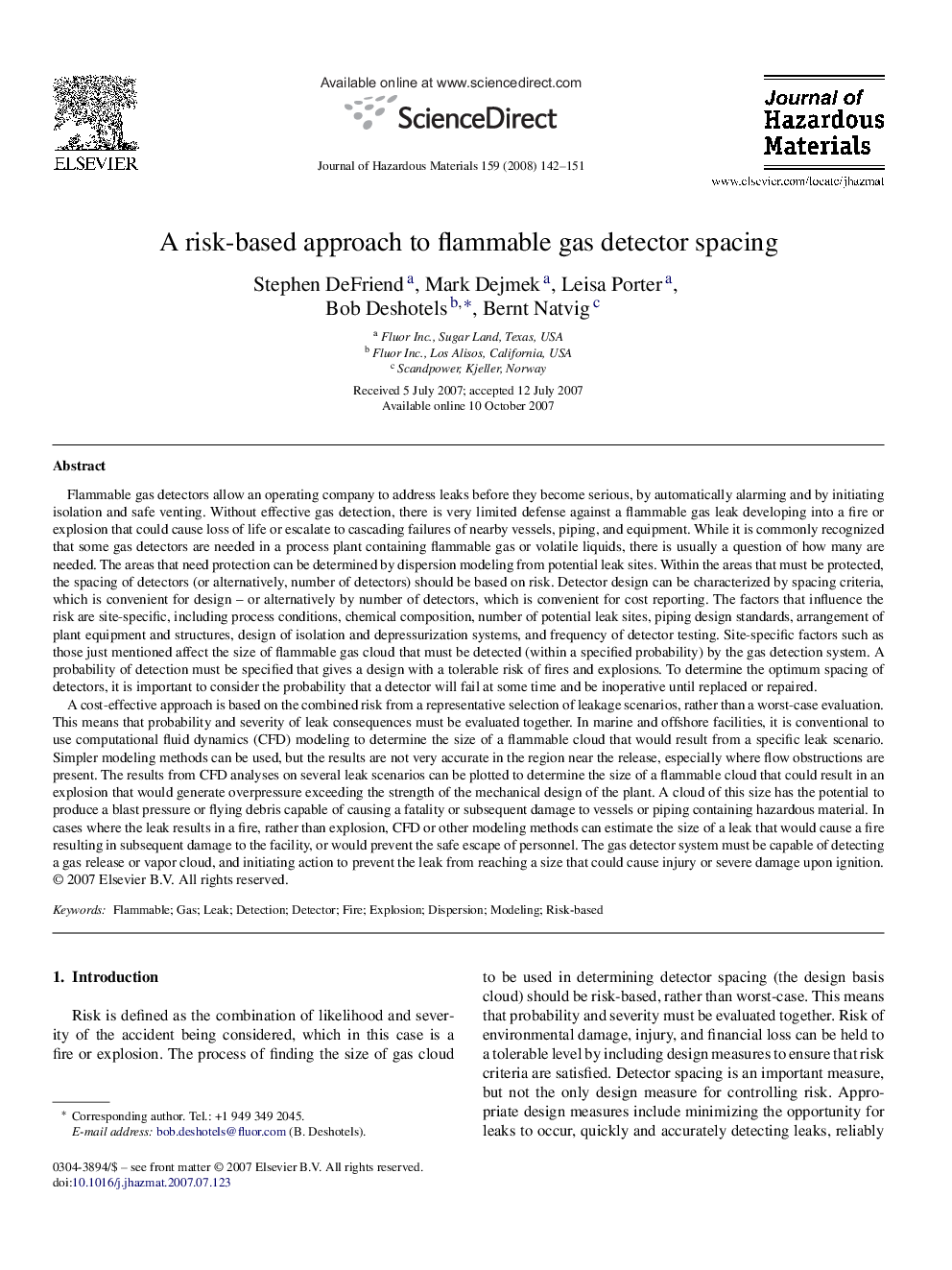 A risk-based approach to flammable gas detector spacing