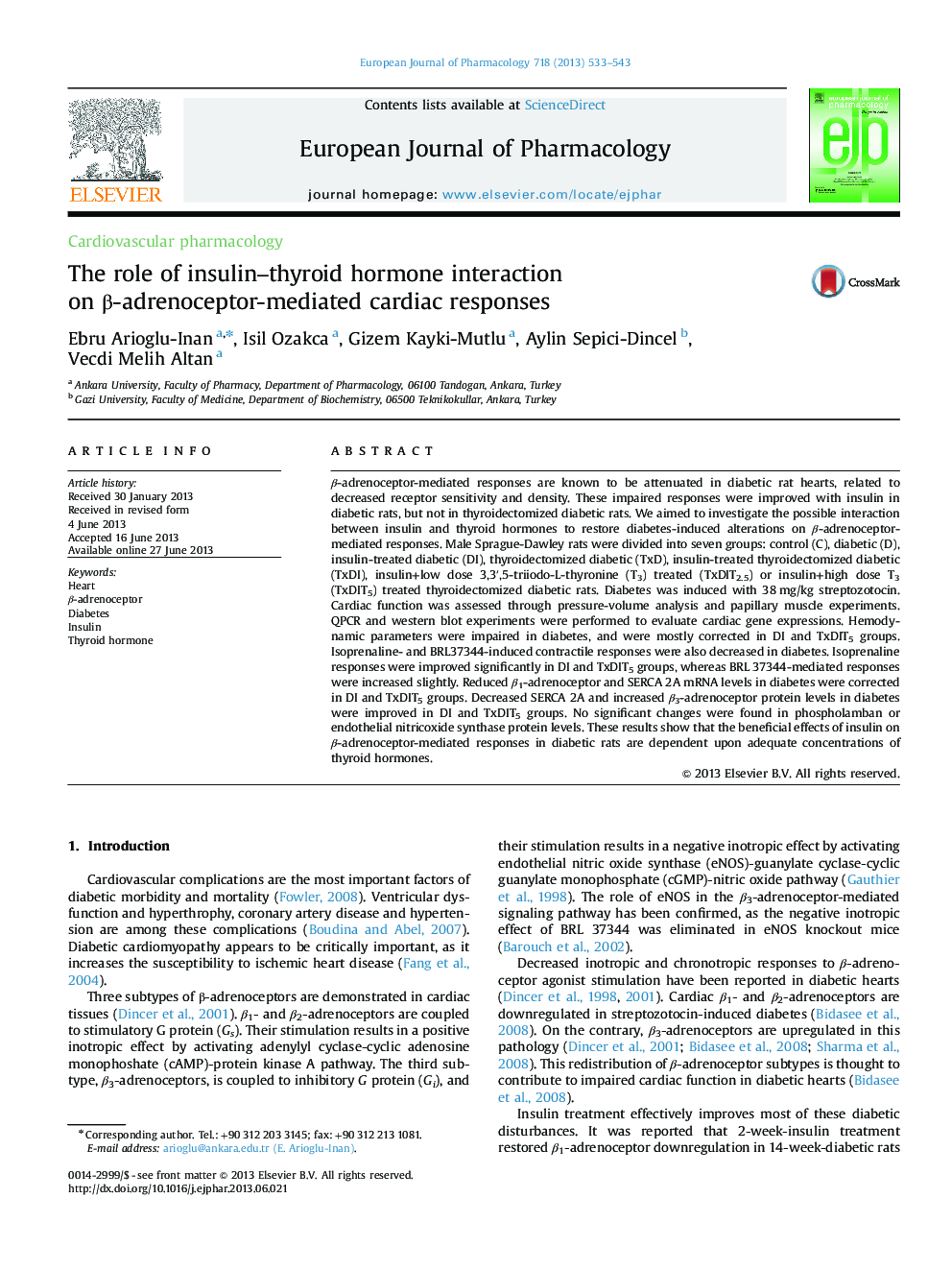 Cardiovascular pharmacologyThe role of insulin-thyroid hormone interaction on Î²-adrenoceptor-mediated cardiac responses