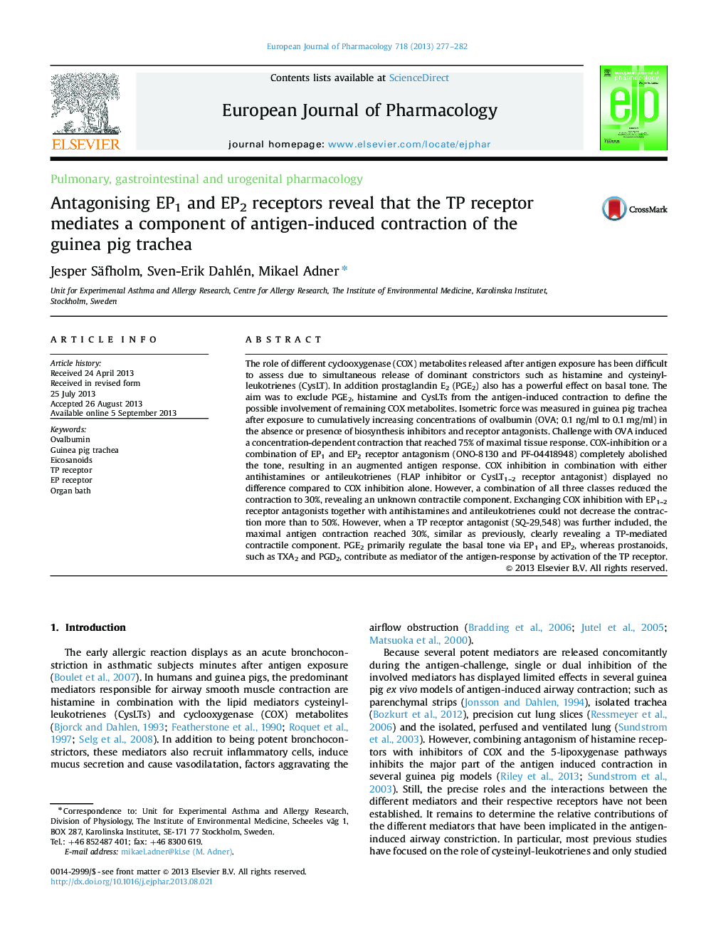 Antagonising EP1 and EP2 receptors reveal that the TP receptor mediates a component of antigen-induced contraction of the guinea pig trachea