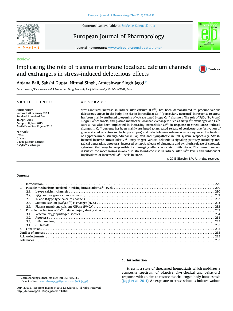 ReviewImplicating the role of plasma membrane localized calcium channels and exchangers in stress-induced deleterious effects