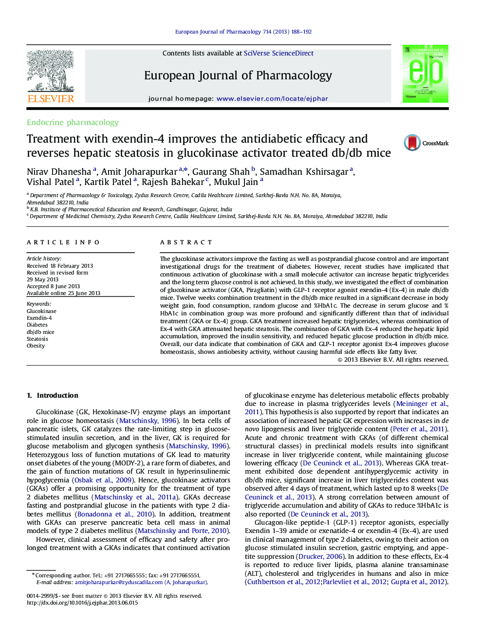 Treatment with exendin-4 improves the antidiabetic efficacy and reverses hepatic steatosis in glucokinase activator treated db/db mice