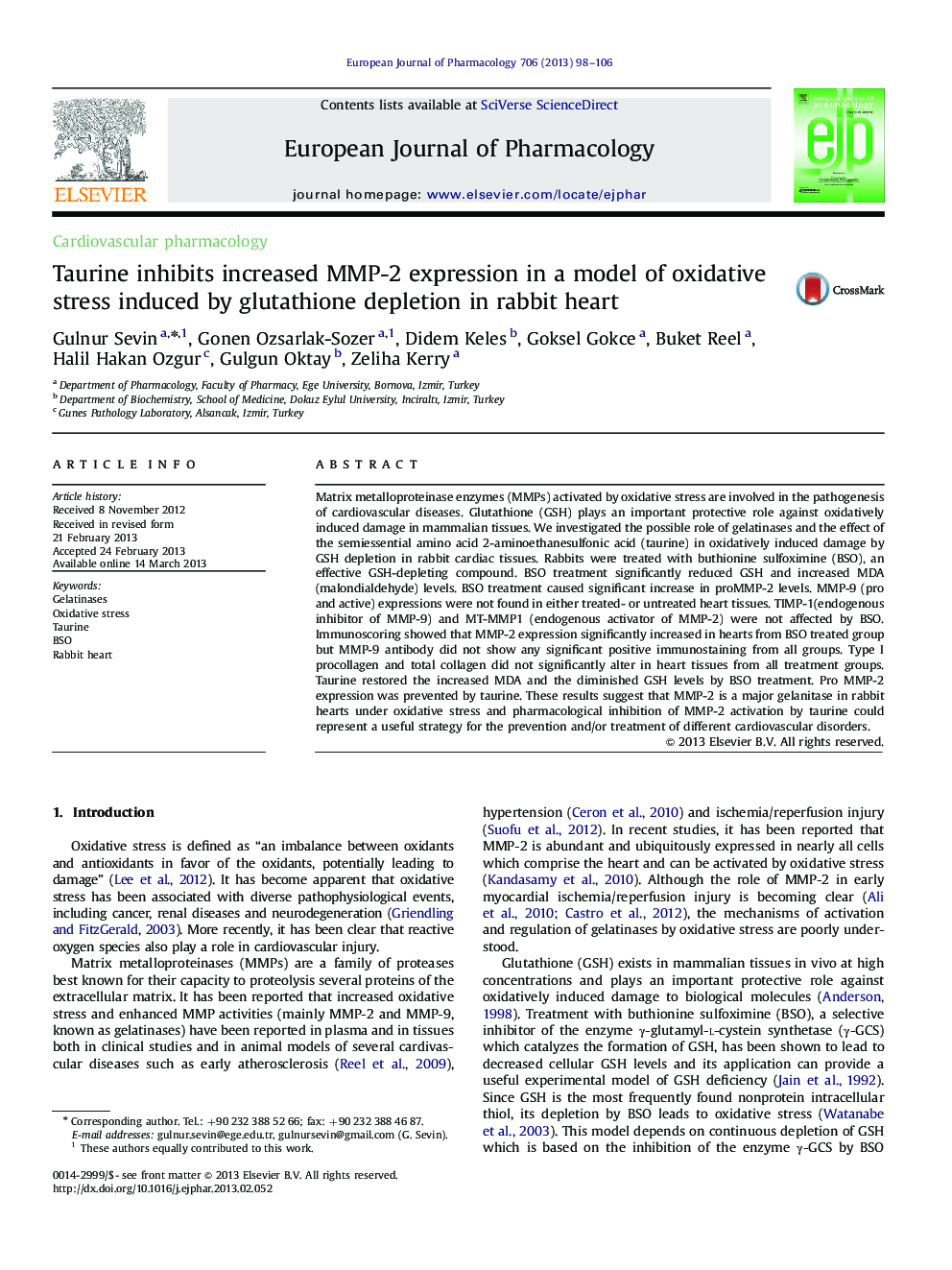 Taurine inhibits increased MMP-2 expression in a model of oxidative stress induced by glutathione depletion in rabbit heart