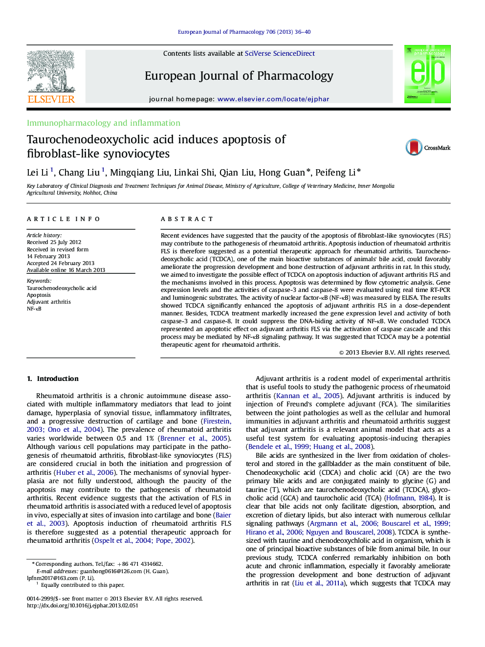 Taurochenodeoxycholic acid induces apoptosis of fibroblast-like synoviocytes