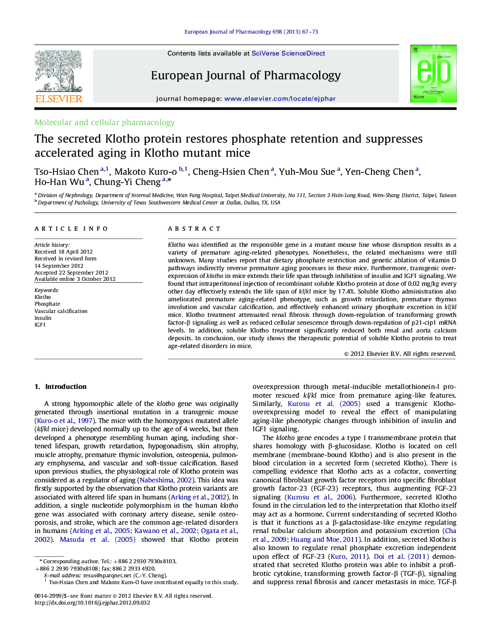 The secreted Klotho protein restores phosphate retention and suppresses accelerated aging in Klotho mutant mice