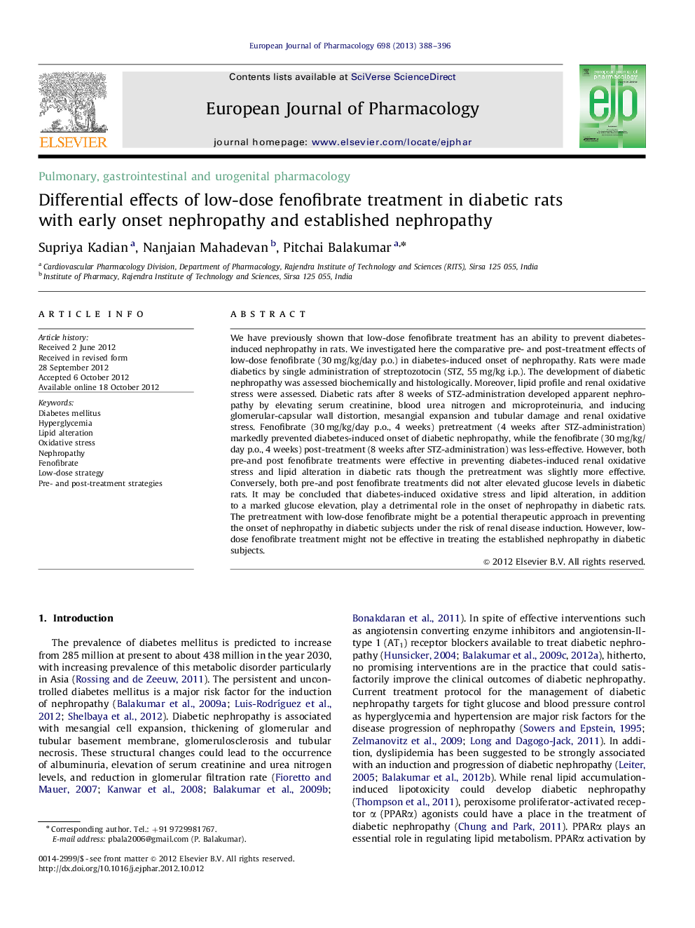 Differential effects of low-dose fenofibrate treatment in diabetic rats with early onset nephropathy and established nephropathy