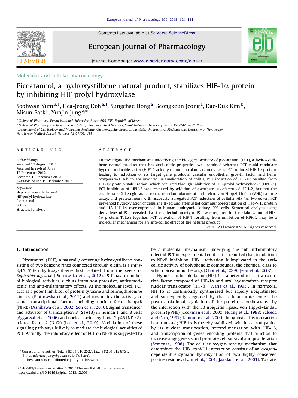 Piceatannol, a hydroxystilbene natural product, stabilizes HIF-1Î± protein by inhibiting HIF prolyl hydroxylase