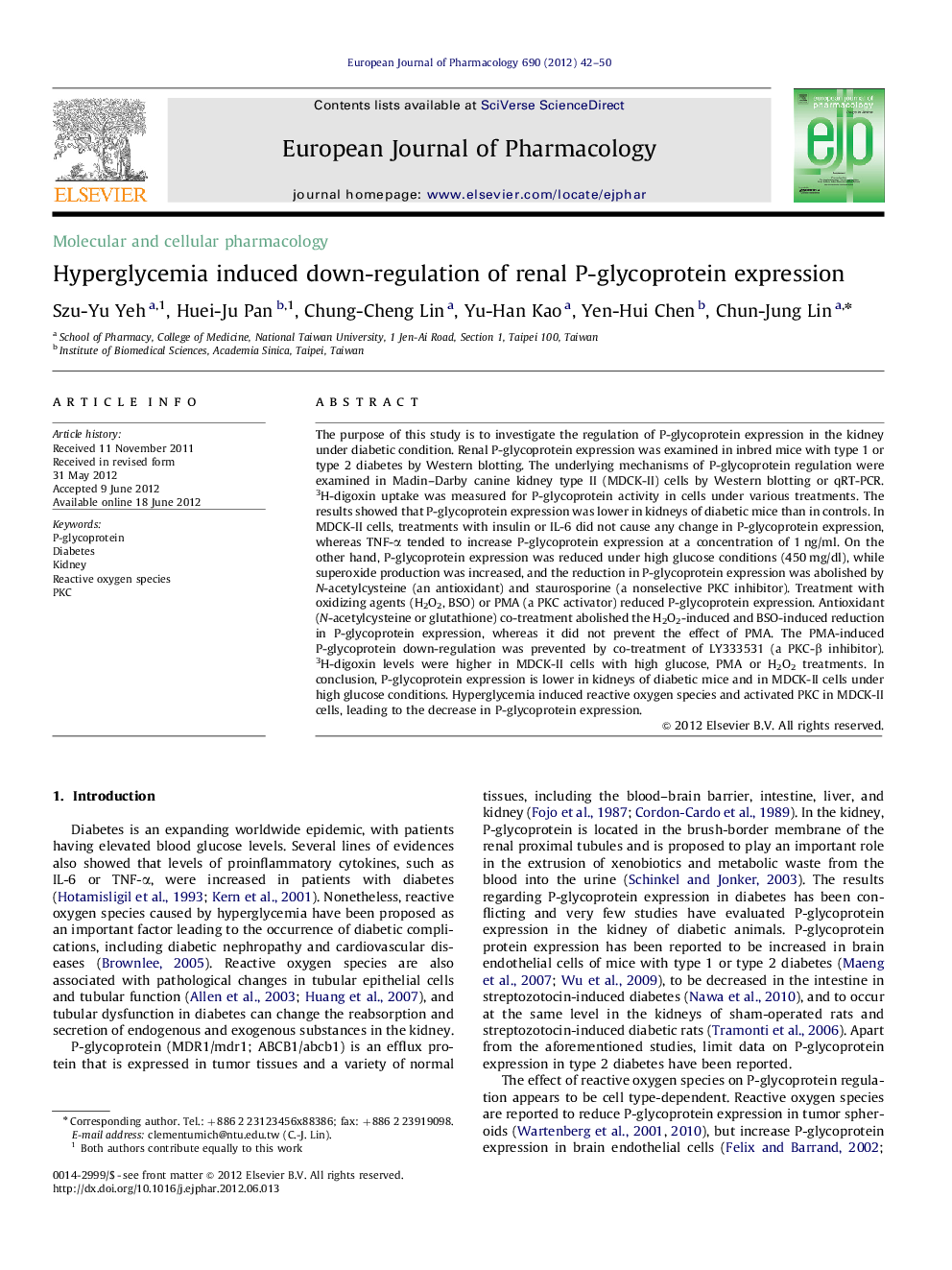 Molecular and cellular pharmacologyHyperglycemia induced down-regulation of renal P-glycoprotein expression