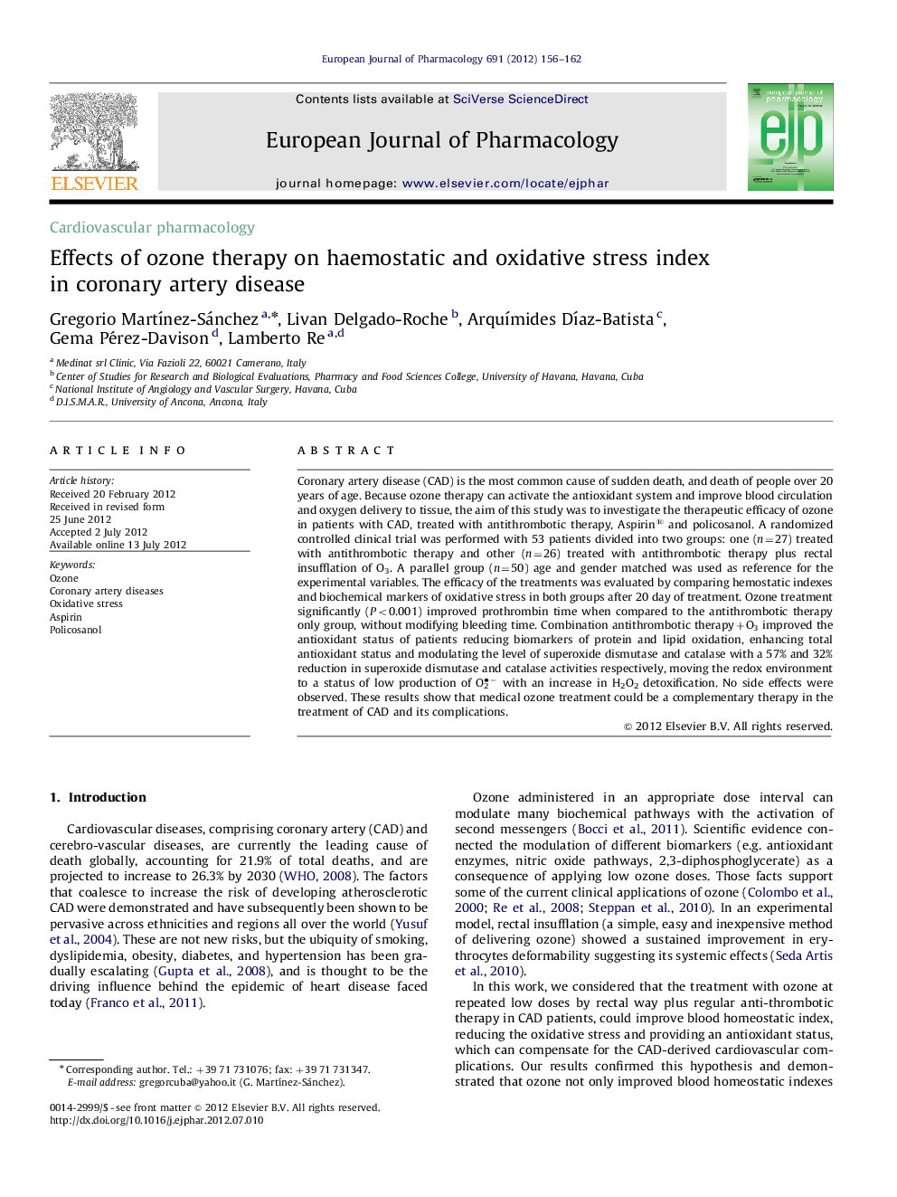 Effects of ozone therapy on haemostatic and oxidative stress index in coronary artery disease