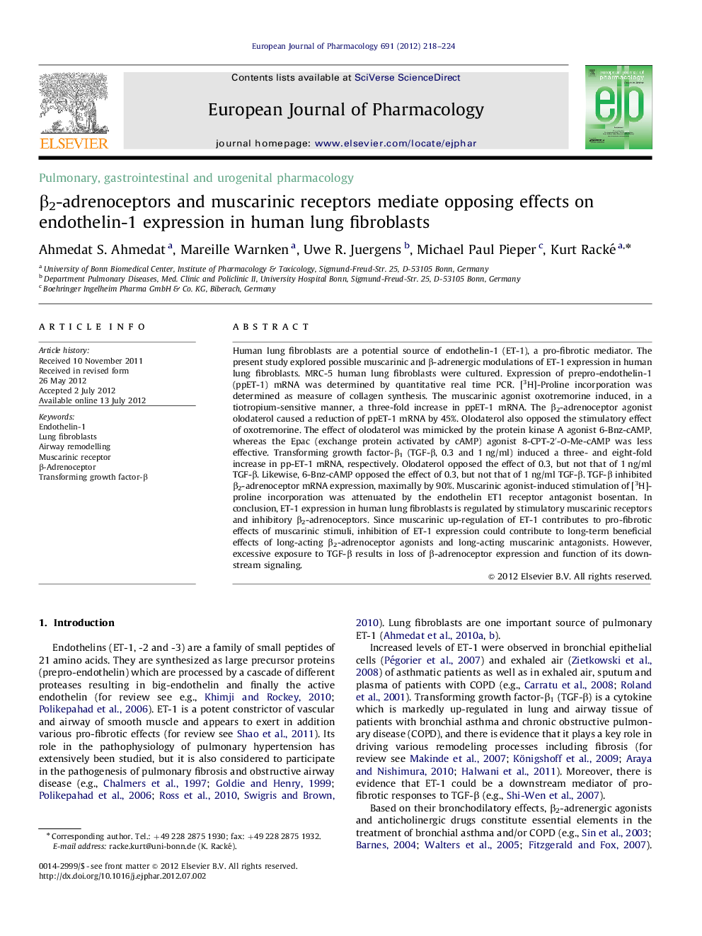 Î²2-adrenoceptors and muscarinic receptors mediate opposing effects on endothelin-1 expression in human lung fibroblasts