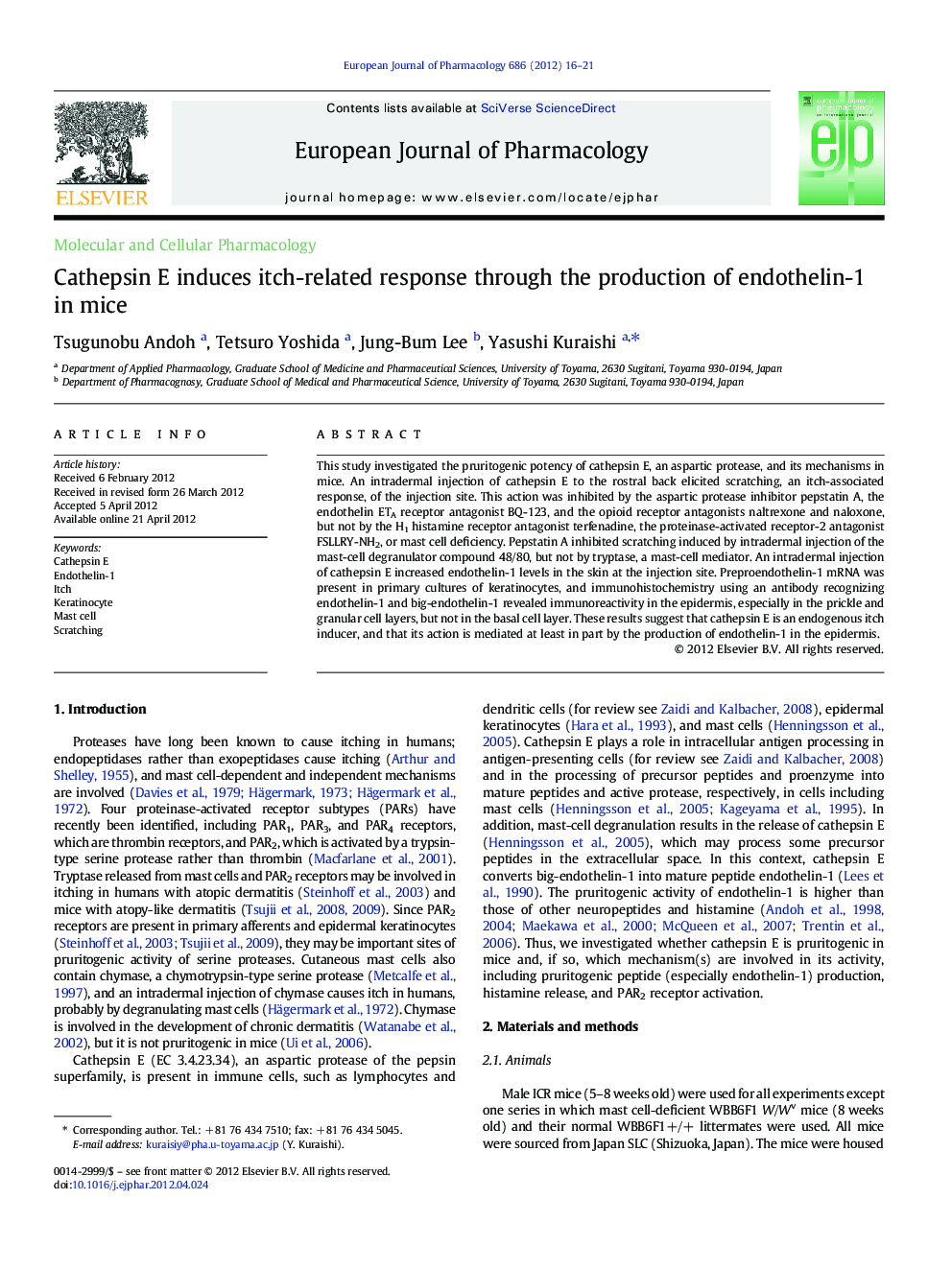 Cathepsin E induces itch-related response through the production of endothelin-1 in mice