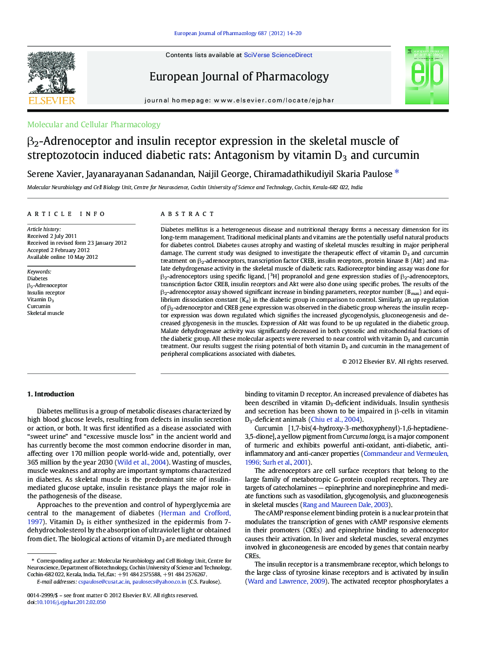 Î²2-Adrenoceptor and insulin receptor expression in the skeletal muscle of streptozotocin induced diabetic rats: Antagonism by vitamin D3 and curcumin