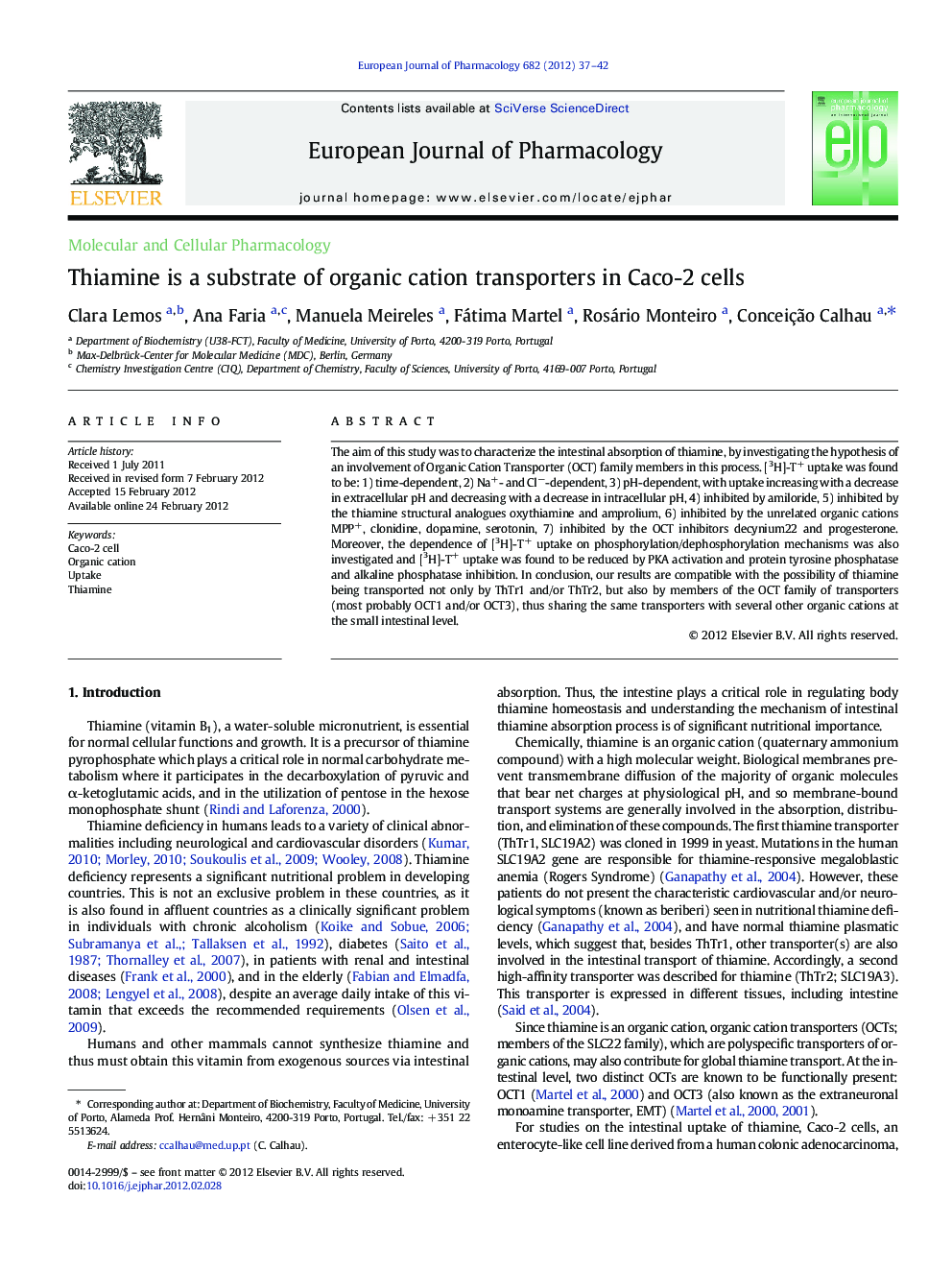 Thiamine is a substrate of organic cation transporters in Caco-2 cells