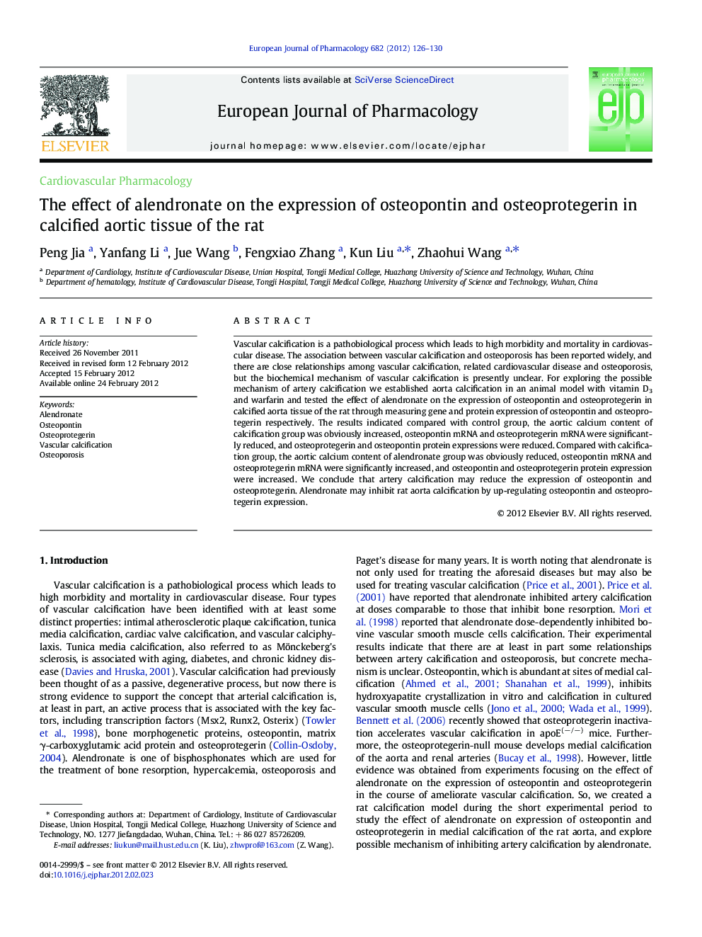 RETRACTED: The effect of alendronate on the expression of osteopontin and osteoprotegerin in calcified aortic tissue of the rat