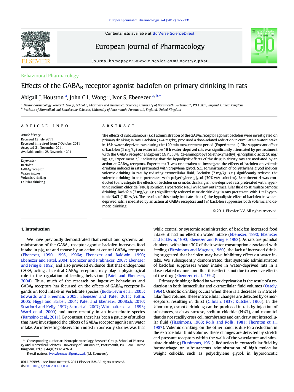 Effects of the GABAB receptor agonist baclofen on primary drinking in rats