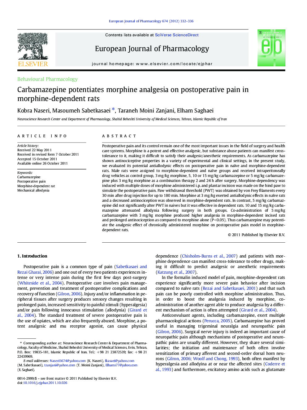 Carbamazepine potentiates morphine analgesia on postoperative pain in morphine-dependent rats