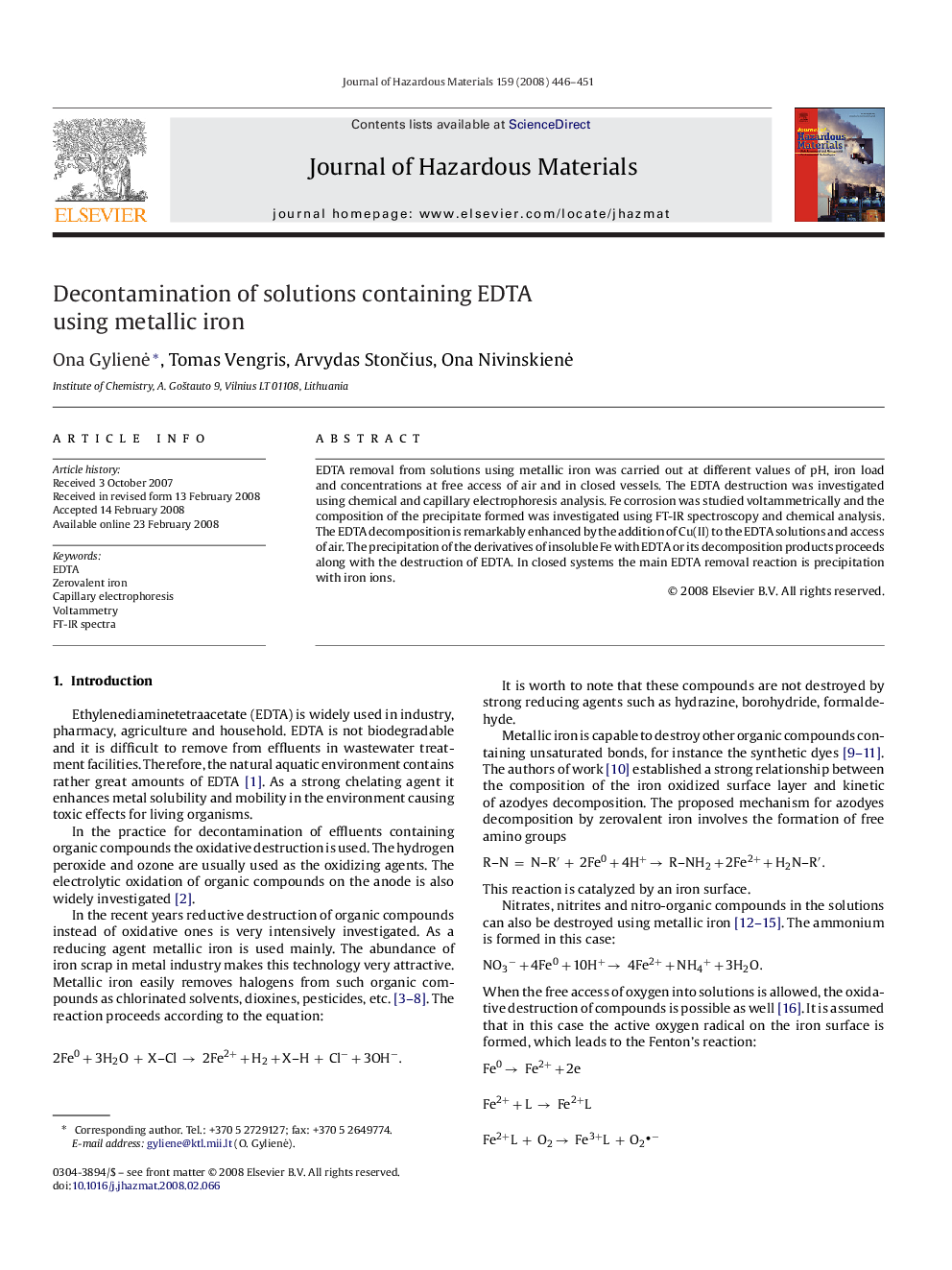 Decontamination of solutions containing EDTA using metallic iron