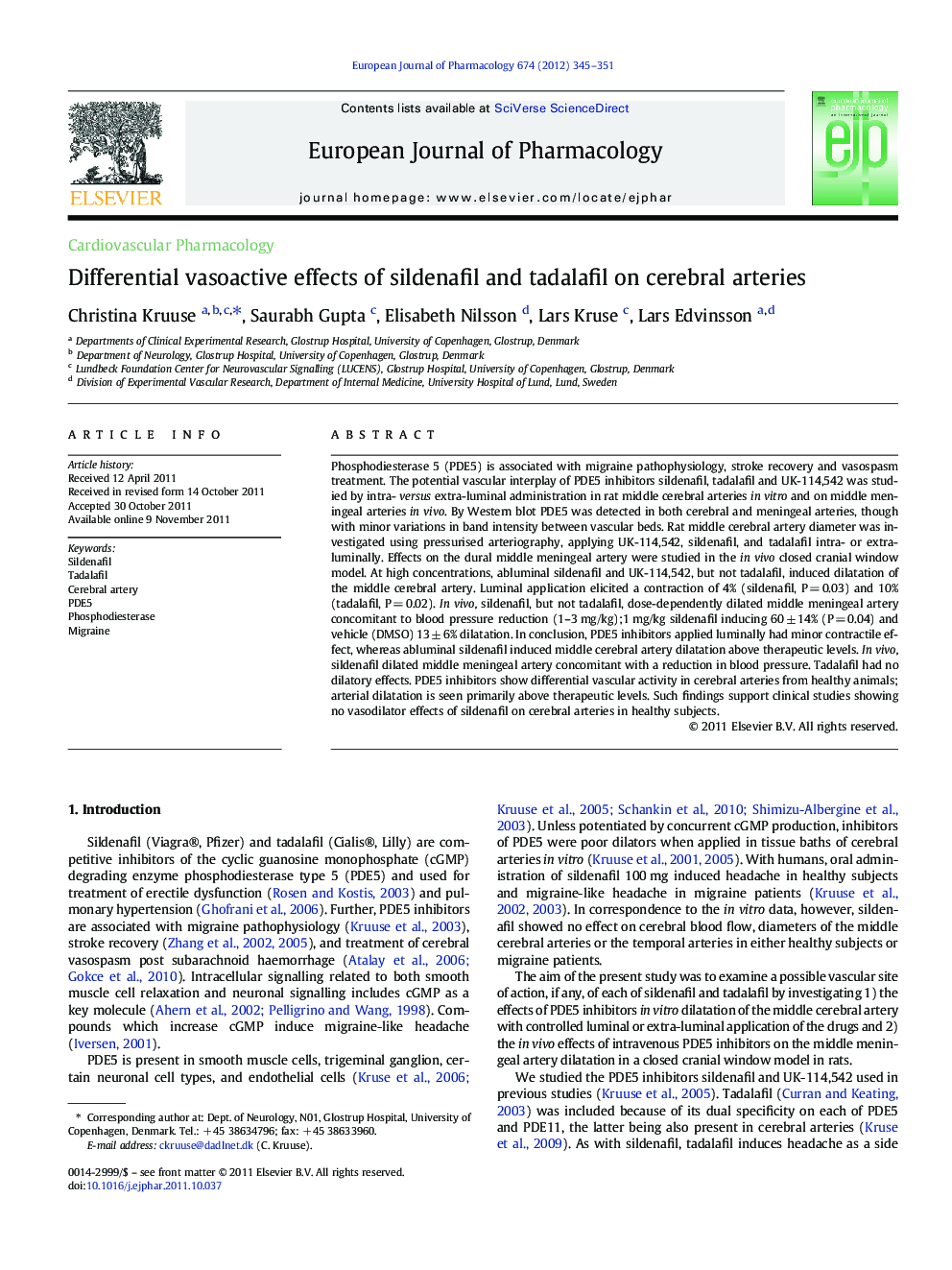 Differential vasoactive effects of sildenafil and tadalafil on cerebral arteries