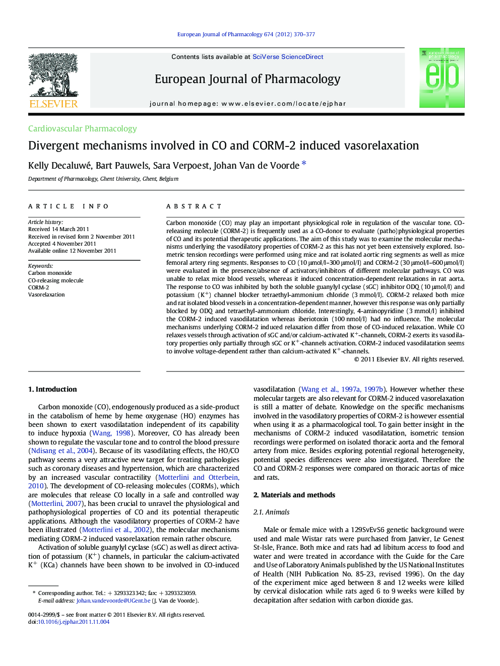 Divergent mechanisms involved in CO and CORM-2 induced vasorelaxation