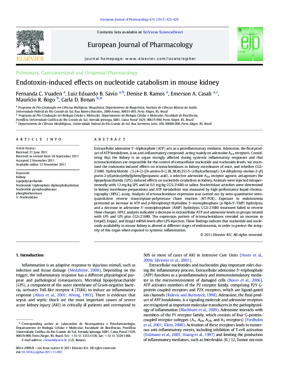 Endotoxin-induced effects on nucleotide catabolism in mouse kidney